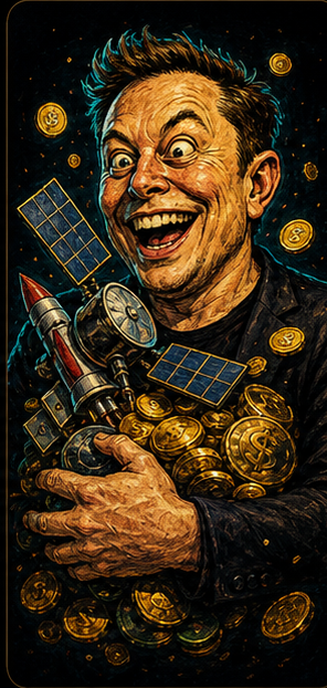 Ilustración satírica de un magnate tecnológico